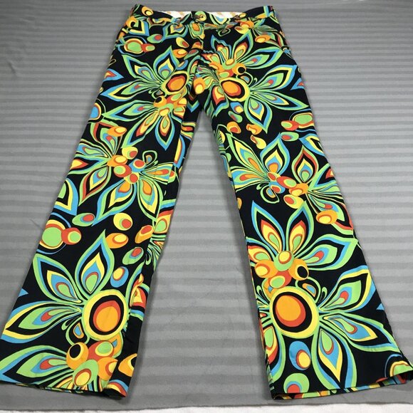 Loudmouth Golf Pants Mens 34x32 Black Multicolor Psychedelic Floral Stretch - Picture 2 of 16